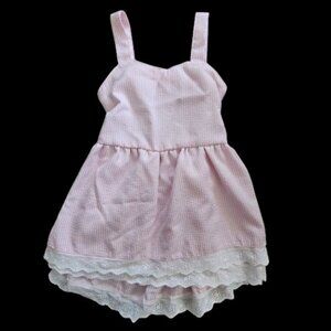 * TONG BEI QI Pink Pinstriped Eyelet Trim Seersucker Sundress Girls 110 Size 5